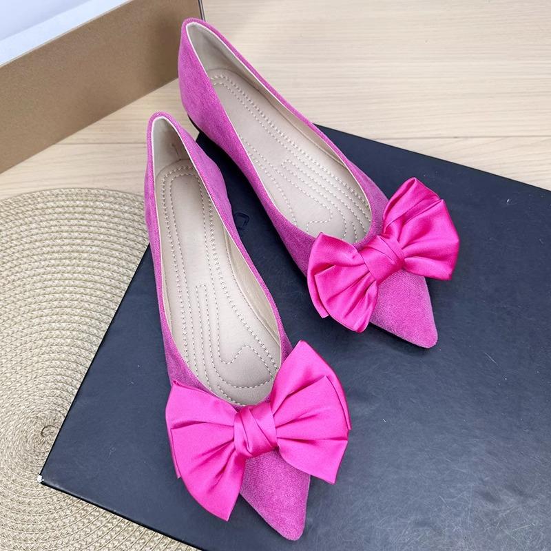 Fashion Flat Shoes for Women Spring and Autumn of 2025 New Pointed Suede Color Blocked Butterfly Bow Flat Shoes Large Sizes 41-43