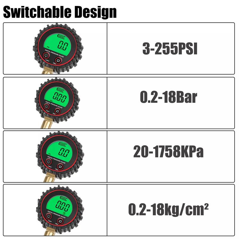 Digital Display Tire Air Pressure Inflator Gauges Led Backlight Vehicle Tester Inflation Monitoring Manometros With Hose