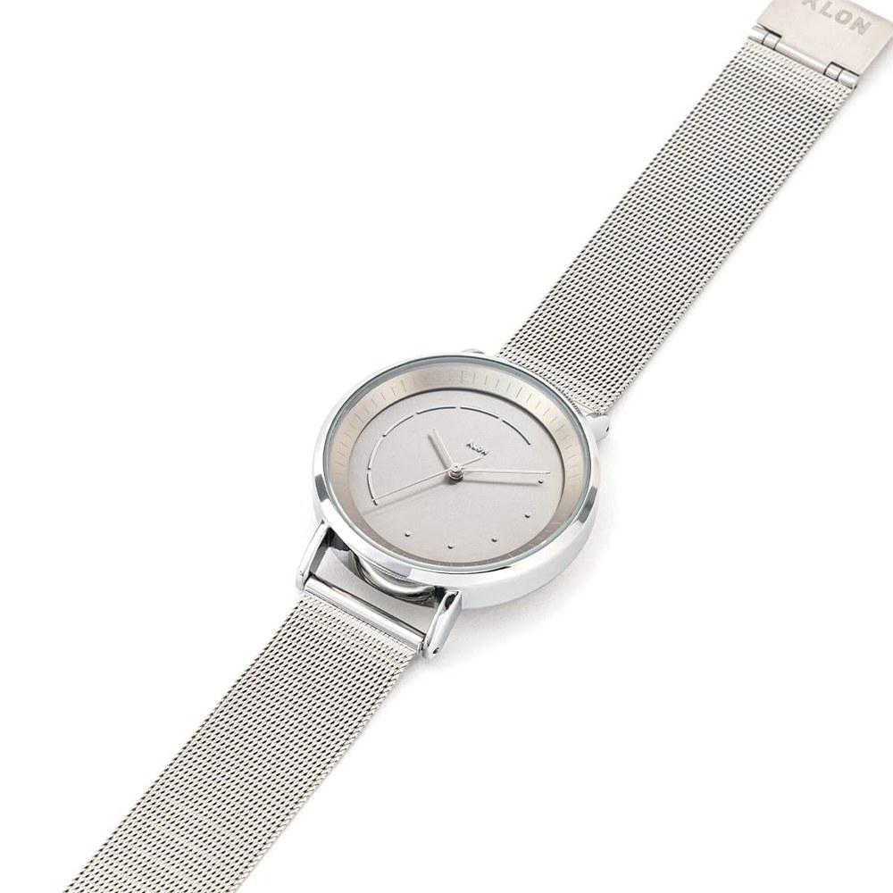 KLON Solar Wristwatch Unisex 38mm Slim Lightweight Eco No Battery Replacement Silver Mesh Style