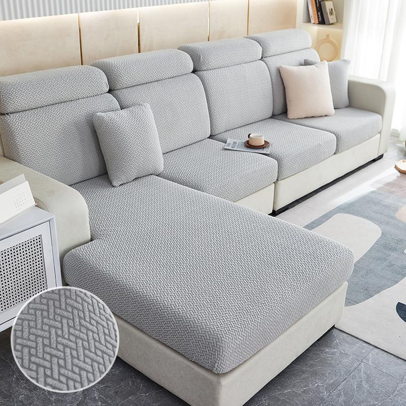 Solid Color Sofa Seat Slipcover Cushion Covers With Elastic Band Thick Jacquard Textured Cushion Covers For Sectional Sofa Slip
