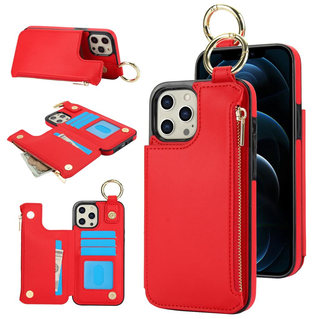 Applicable to iPhone16 mobile phone case, Samsung S24 solid color double buckle ring zipper wallet case A55 anti-drop leather case