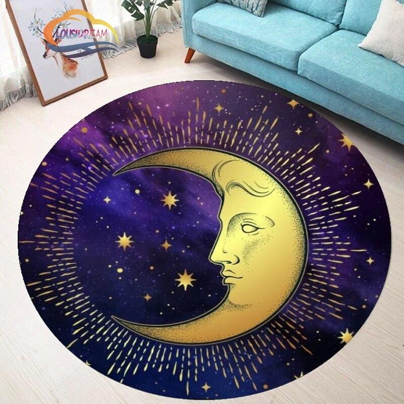Pentagram Carpet Moon Satanic Round Rug Skull &  , Wicca  White  On Black  Goth Home Decor Chair Mats