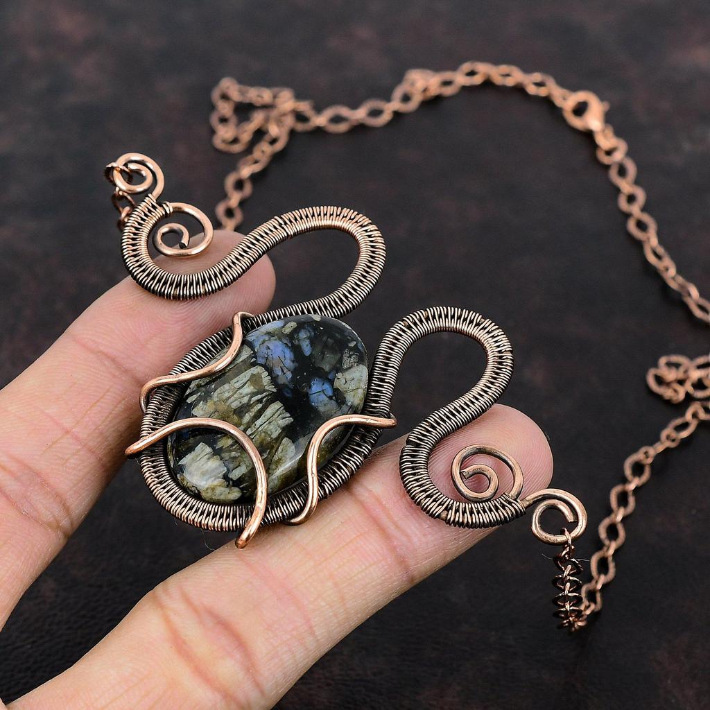 Que Sera Necklace Copper Wire Wrapped Necklace Natural Gemstone Necklace Handmade Adjustable Necklace Copper Wire Wrap Jewelry Wedding Gift
