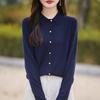 Worsted Wool PO Neck Knitted Cardigan Spring New Solid Color Loose Versatile Top Jacket Women