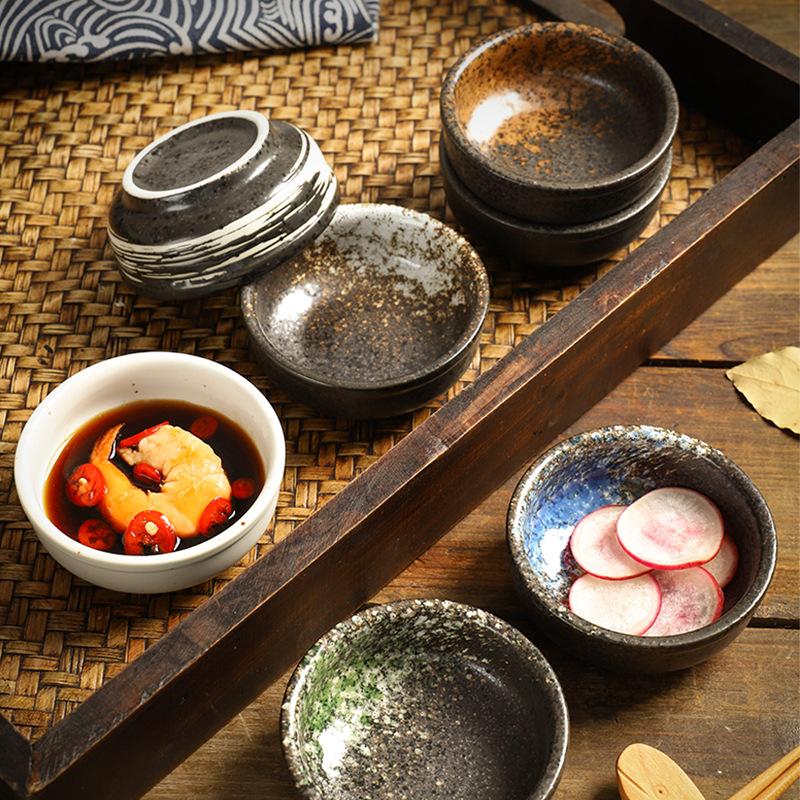 2pcs Dip Sauce Vinegar Dish Restaurant Small Dishes and Snack Plates Household Round Seasoning Dish Japanese Ceramic Plates