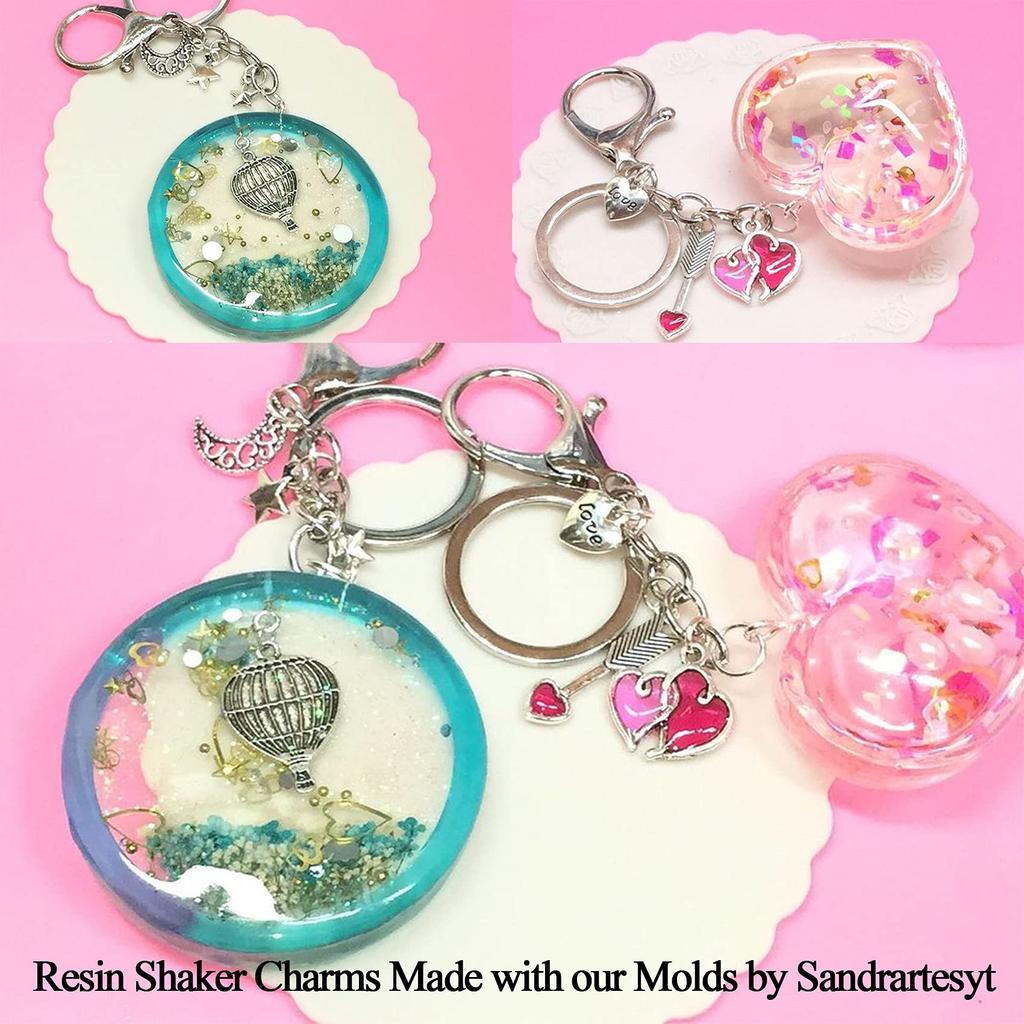 FUNSHOWCASE Shaker Mold Set for Resin Keychains and Straps - Silicone Mold/Film/Holographic Glaze/Slicing Stick/Dropper - Beginner's Craft Kit with 13