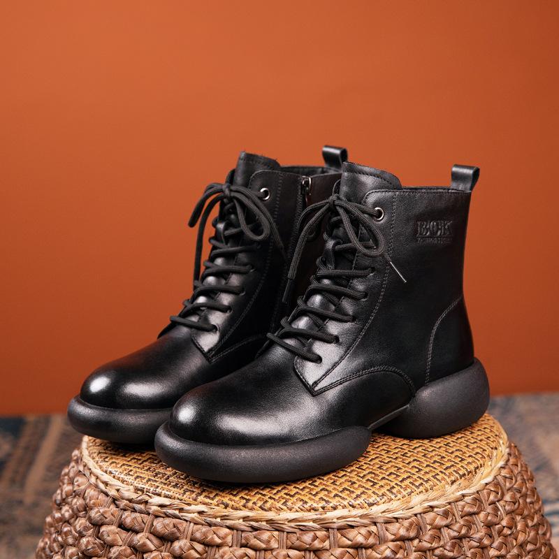 

Женские короткие ботинки из коровьей кожи первого слоя, новая коллекция осень-зима 2025, ретро, резиновая мягкая подошва, ботинки Мартин в британском стиле, женские ботинки 35