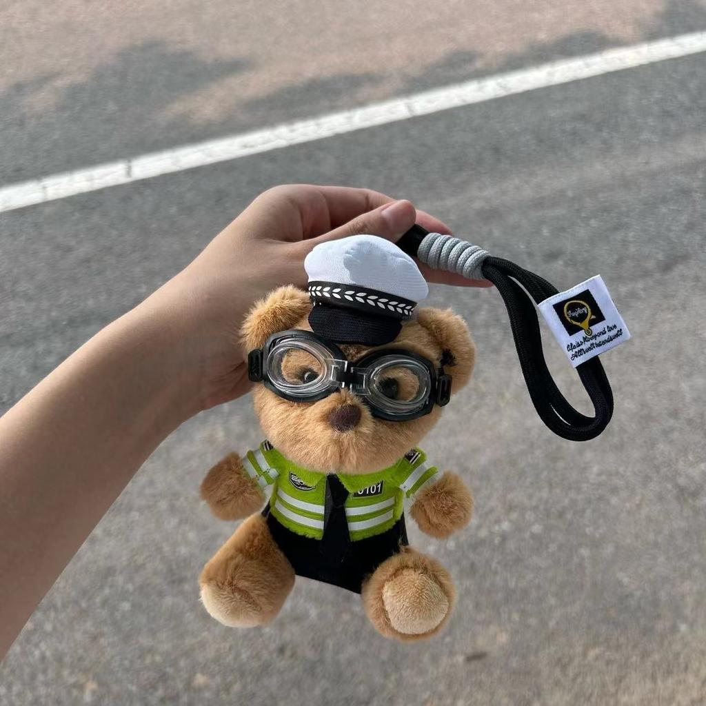 Verkehrspolizei Bär Anhänger Plüschtier Puppe Feuerwehr Polizei Tasche Schlüsselanhänger Puppe Niedlich