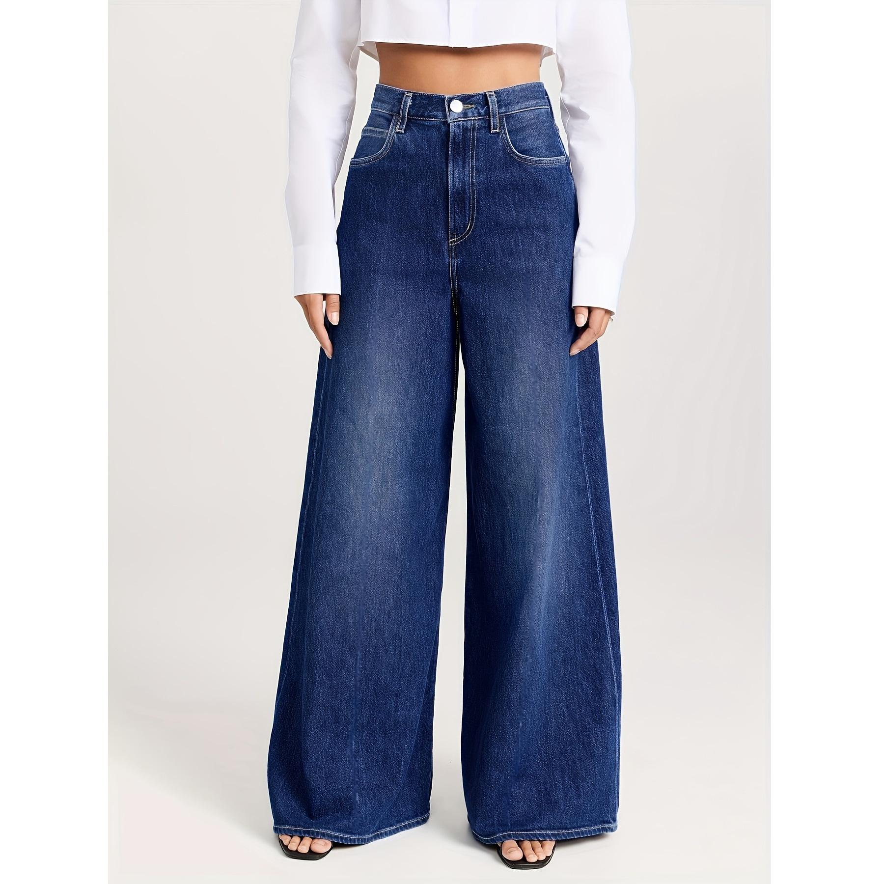 Women s Plus Size Stretchy Wide-Leg Jeans - Casual, Comfortable Washed Denim 3XL