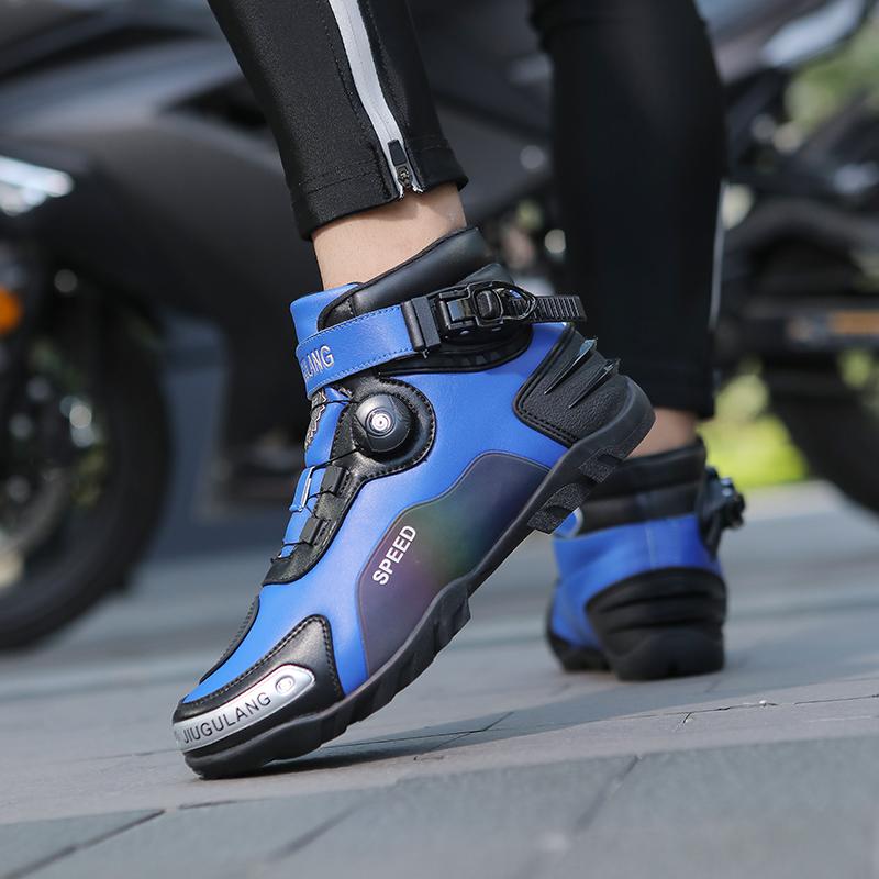 Stivali da moto in pelle unisex 37-46 Scarpe da equitazione anti-collisione antiscivolo con pulsante di rotazione di grandi dimensioni