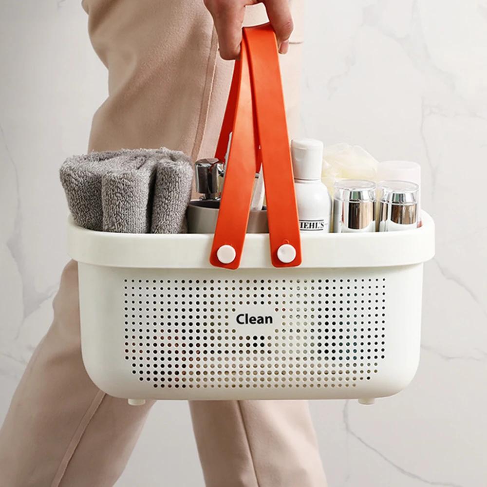 Durable Plastic Laundry Basket Large Capacity Clothes Organizer with Silicone Handle for Shower Room Bathroom Washhouse Rattan