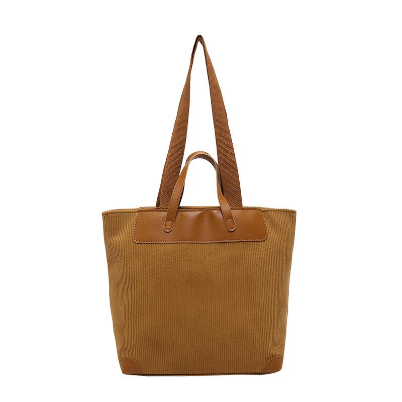 Large-capacity casual portable women's bag, simple corduroy solid color shoulder bag, fashionable trendy and messenger tote bag.