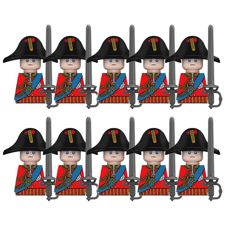 10Pcs/lots Napoleon Wars Military Figures Sets Heavy Cavalry Commander Soldier Weapon Assembly Model Childrens Toys Holiday Gift