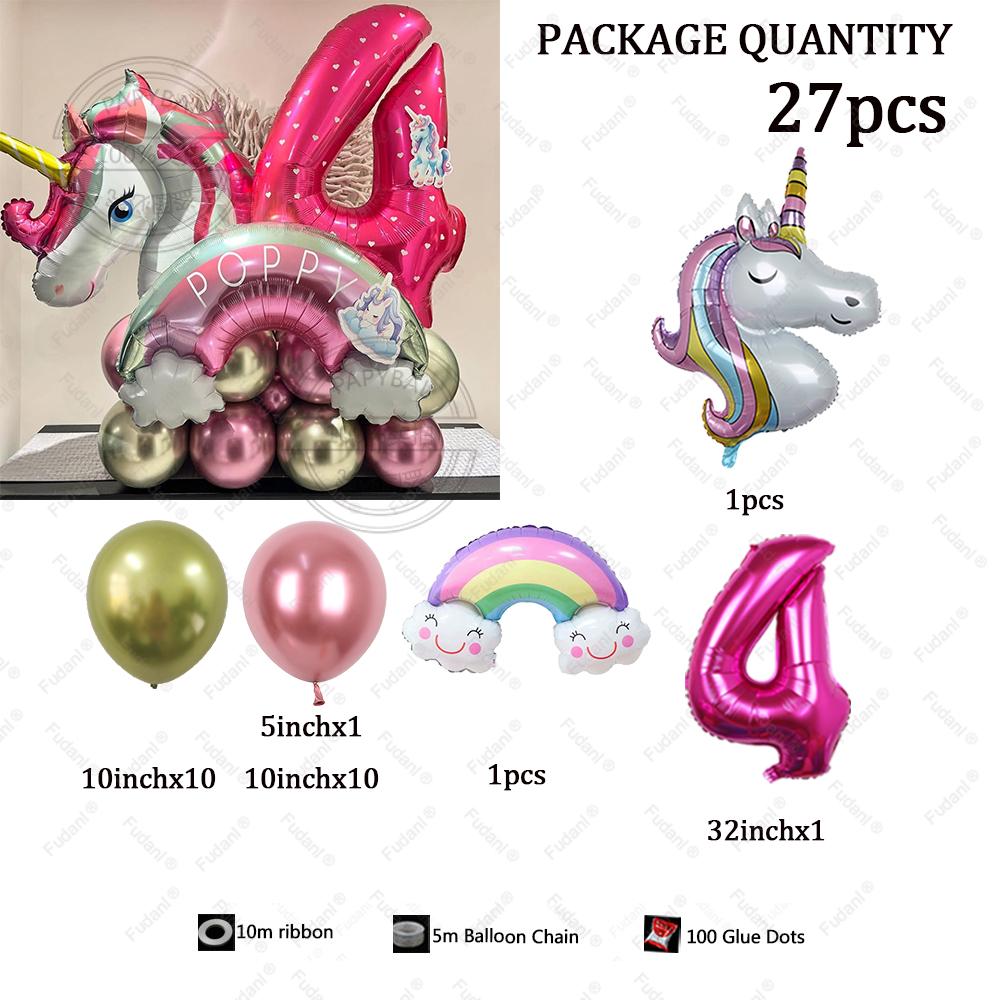 Декоративные шары на тему Радужный Единорог Розовое Золото Золото Латексные Шары Декор на День Рождения Девочки 1 год Детский Праздник 32inch