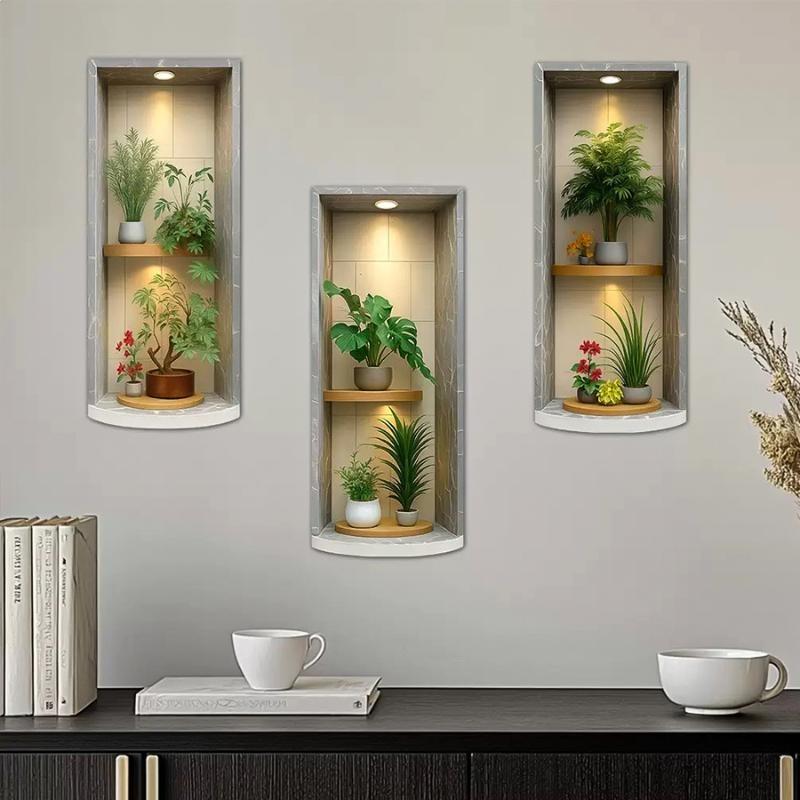 Adesivo da Parete Albero Verde 2D/3D Impermeabile Facile da Staccare Adesivo da Parete Pianta Autoadesivo Decorazione da Parete in PVC