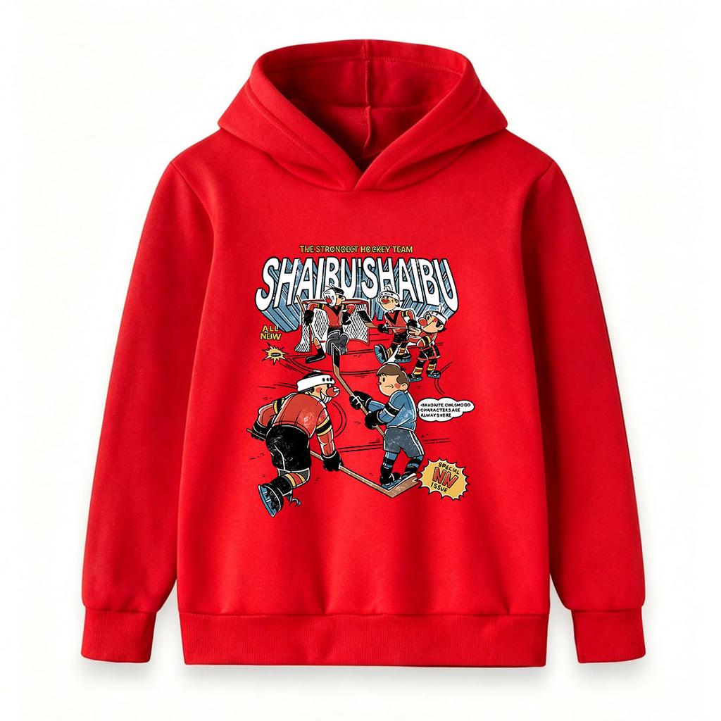 Kids Boys Girls Pullover Hoodie, Cute Cartoon Ice Hockey Team Printed Warm Casual Hooded Sweatshirt, Comfy Long Sleeve Pullover for Daily Wear Sports