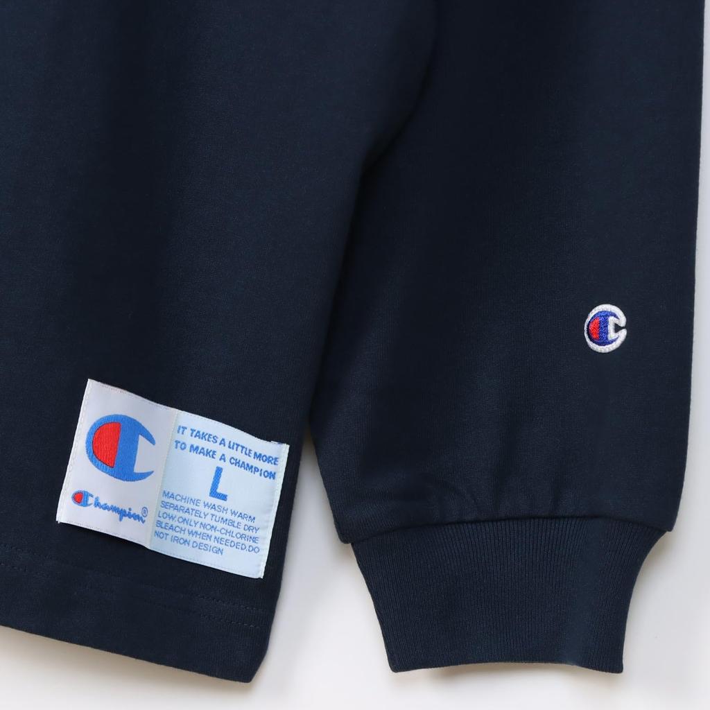 Champion Long Sleeve Relax Crew Action Size XL Men's T-Shirt, 100% Cotton, Fit, Neck, One-Point Logo, Style, Navy, C3-V414,