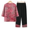 Elegant Spring/Summer Printed Two-Piece Set: Seven-Sleeve Shirt & Pants for Elderly Women
