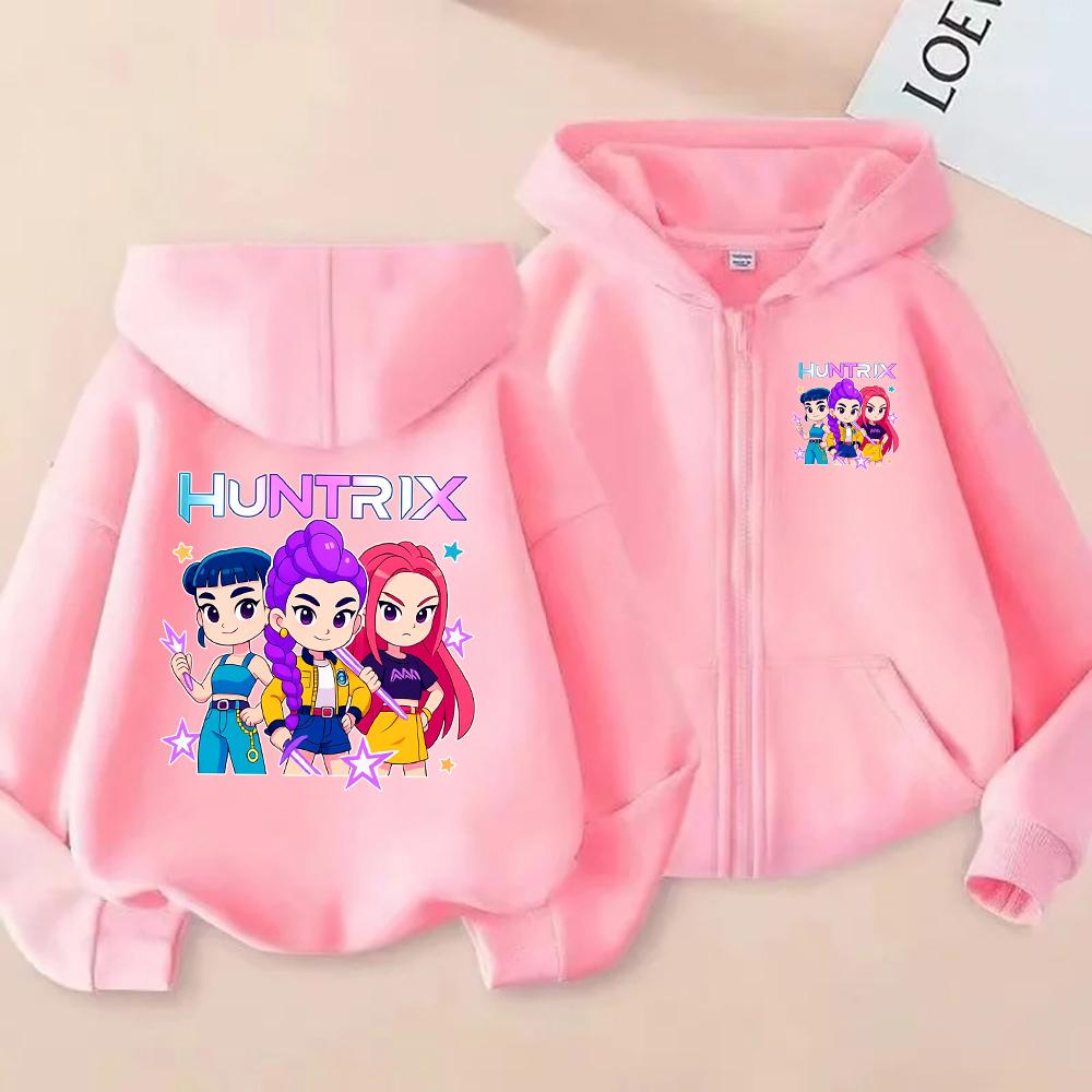 2025 Neuer Huntrix Mädchen Cartoon-Druck Reißverschluss-Hoodie Lässig Langärmlig Kindermode Sportbekleidung