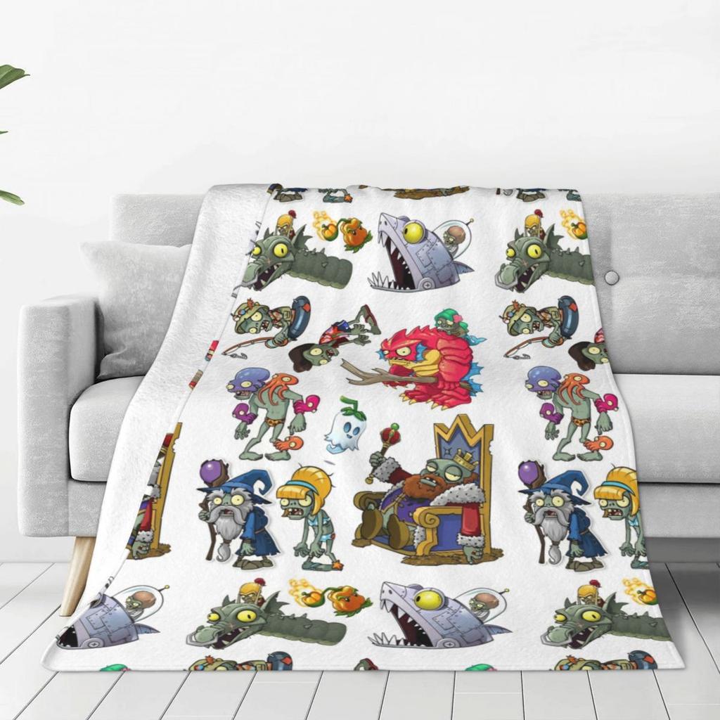 Game P-Plants-vs-Zombie Printed Warm Blanket Picnic Plush Throw Blanket Graphic Couch Chair Flannel Bedspread Sofa Bed Cover
