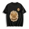 Cute Plush Bear Print Top Featuring Will Work For Huhugs Slogan Casual Daily Wear For Cozy Vibe Pure cotton T-shirt