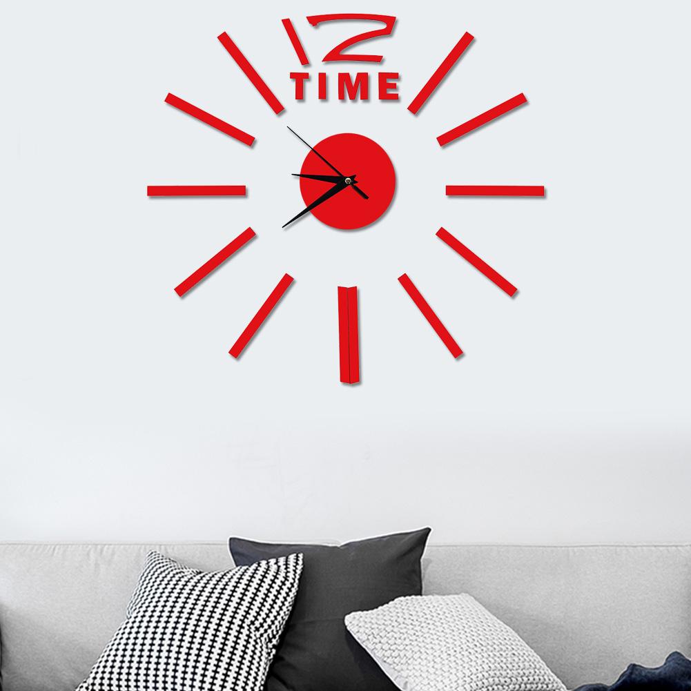 

Wall Clock 3D Sticker Big Watch Decor DIY Wall Modern Home Office Room Decor (Red) червоний