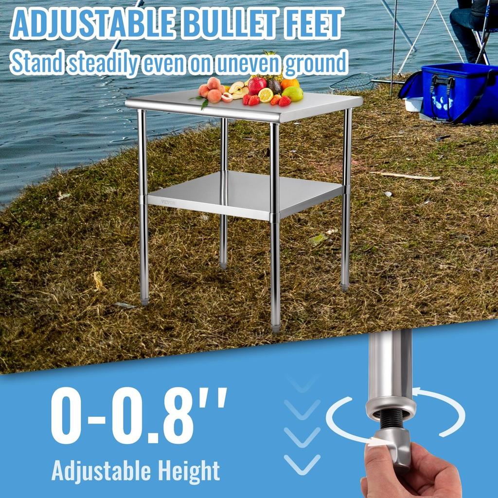 Stainless Steel Prep Table, 30 x 30 x 36 Inch, 800lbs Load Capacity Heavy Duty Metal Worktable with Adjustable Undershelf & Feet, Commercial