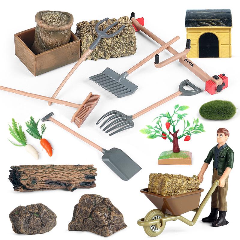 Farm Scene Set: Animal Models, Vegetables, Tools, Cart, and Accessories