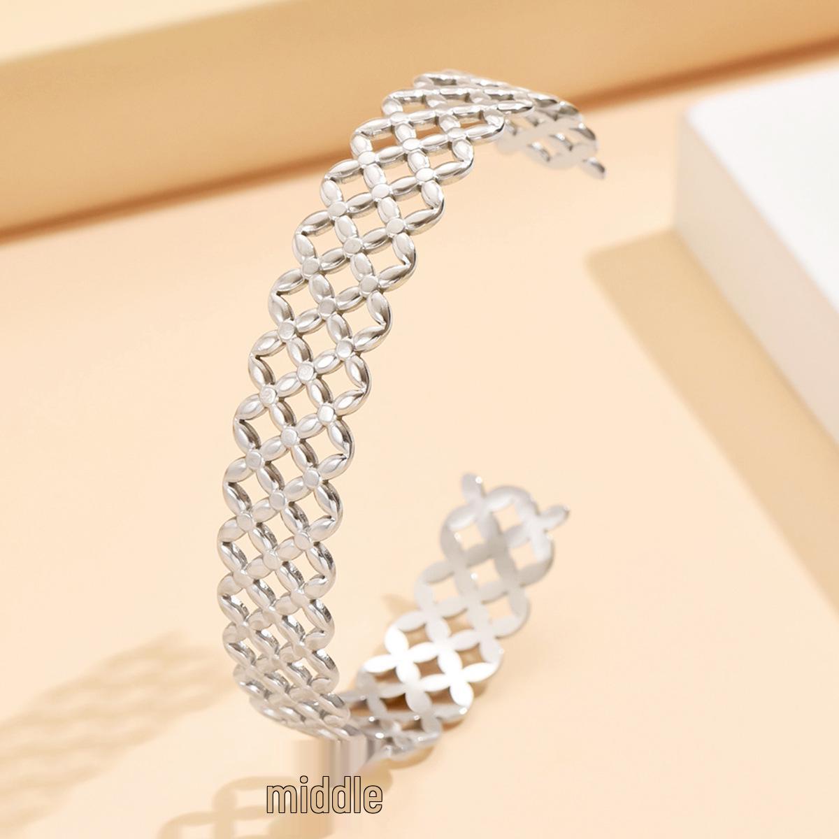 European Style Hollow Flower Stainless Steel Bracelet, Women s 18K Gold Plated Wristband