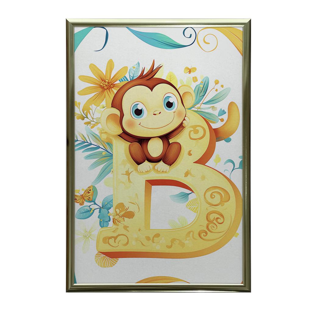 Plakat Wesoła Małpka Na Literze B Plakat Wesoła Małpka Na Literze B, 40X50 Cm, Rama Aluminiowa Czarna, Papier Matowy 230 Gsm