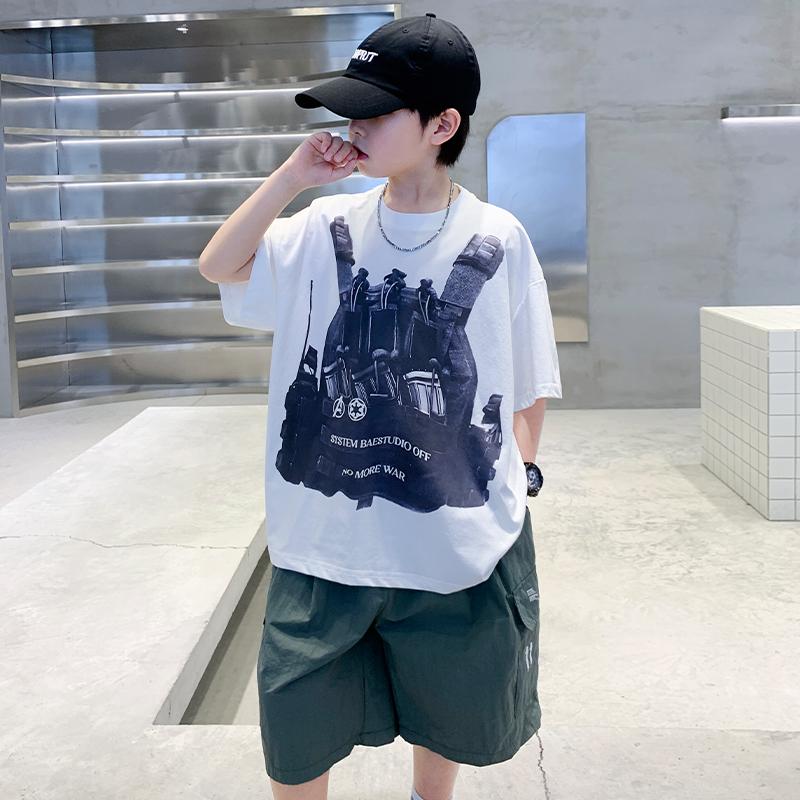 Children's Summer Short sleeved Shorts Set for Boys 2026 New Sport Loose Handsome Two piece Set for Big Boys