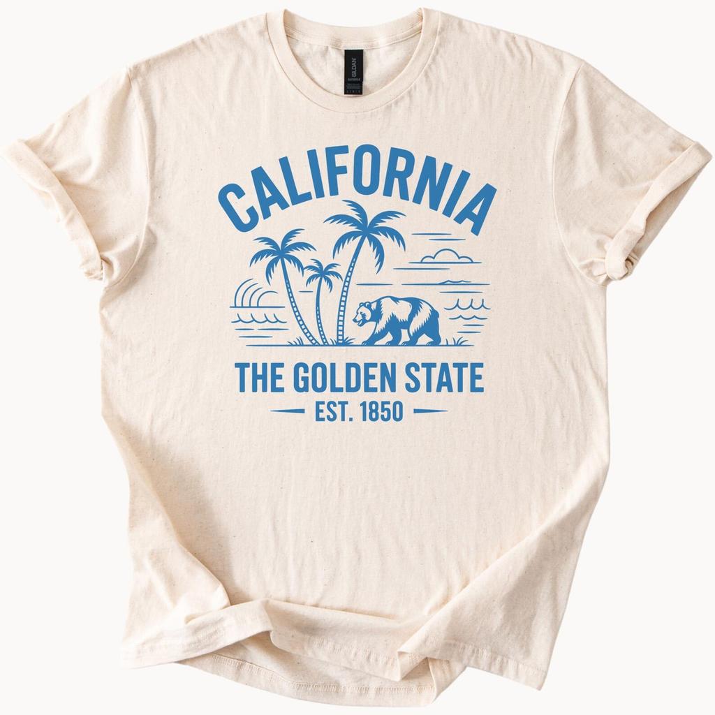 California Bear Palm Trees T Shirt Golden State Est 1850 Tee Cali Graphic Top