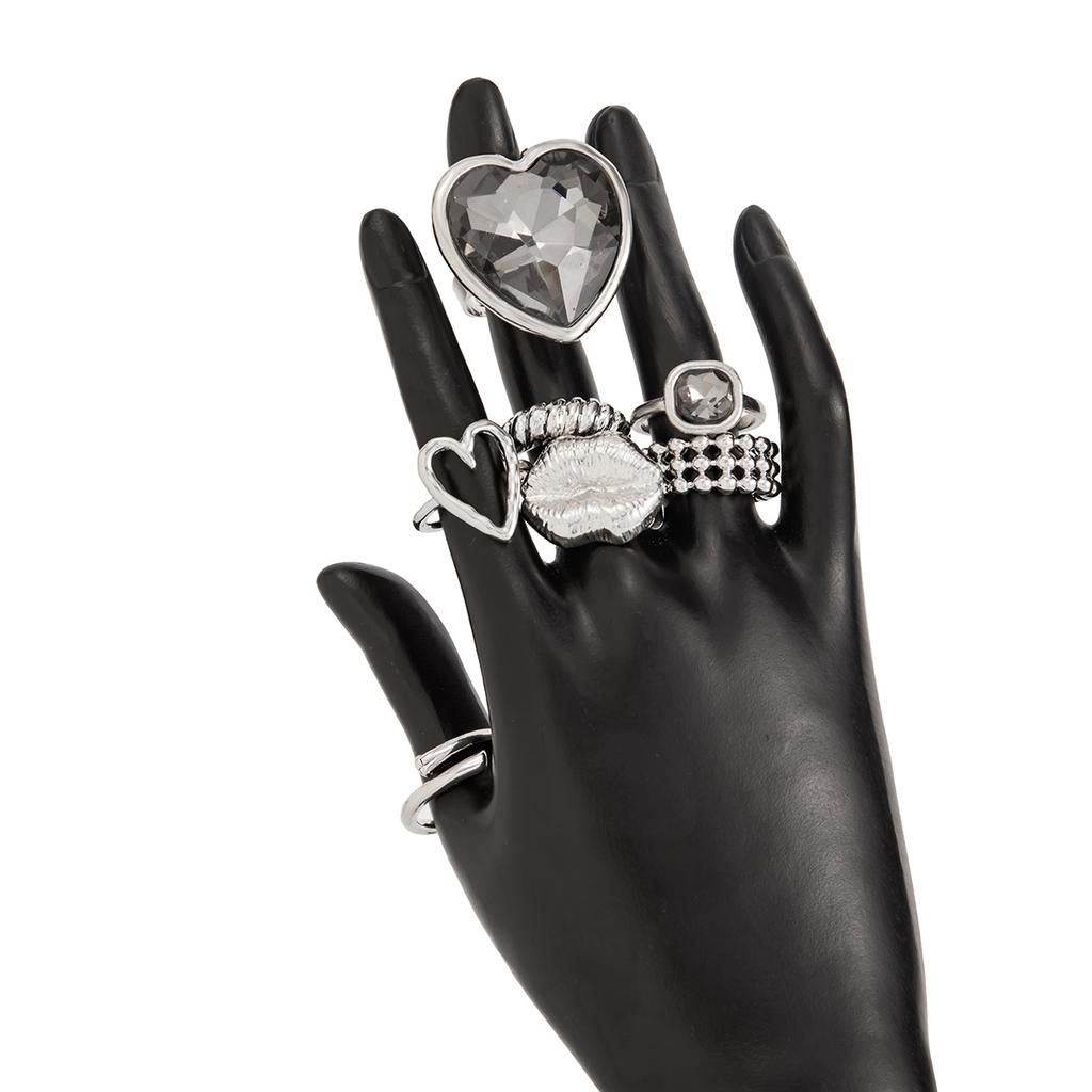 Exaggeration Heart Shape Crystal Rings Set for Women Lips Square Zircon Charm Open Rings Adjustable Fashion Designer Luxury Jewelry