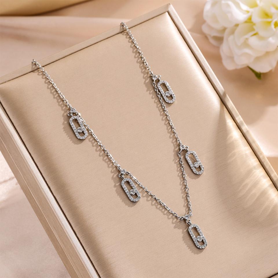 ZAKOL Classic Luxury Geometric Square Round Zircon Charm Pendant Necklace Earring for Women Unique Wedding Party Zircon Set
