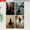 2D Flat 4pcs Gothic Witch Themed Metal Signs‑8.0x12.0 Inch Aluminum Wall Art, Vintage Dark Witch Silhouette Halloween Decor, Pre‑Drilled Holes
