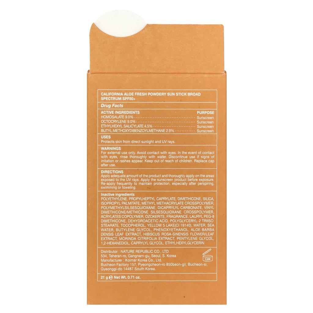 California Aloe Fresh Powder Sun Stick, Spf 50+, 21G(0.71Oz)