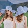 Foldable Summer Sun Hat Bow Sun Protection Cap Casual Stripe Bucket Hat  Beach