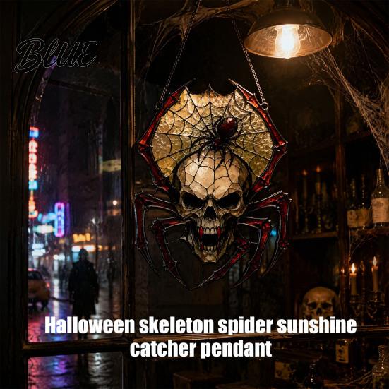 Indoor Porch Hanging Decor Halloween Wind Chime Skull Spider Suncatcher Double Side Printed Acrylic Window Dark Aesthetic Room Accents Ornament,