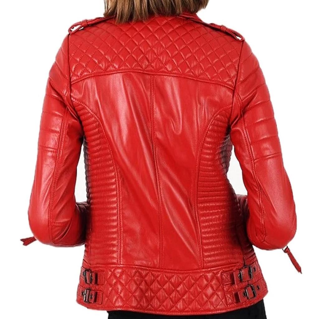 Noora Women's Lambskin Red Leather Jacket | Stylish Biker Slim Fit Jacket | Club Outerwear Coat |