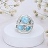 925 Sterling Silver Larimar & Blue Topaz Statement Ring – Handmade Ocean-Inspired Gemstone Jewelry, Girl's Blue Ring