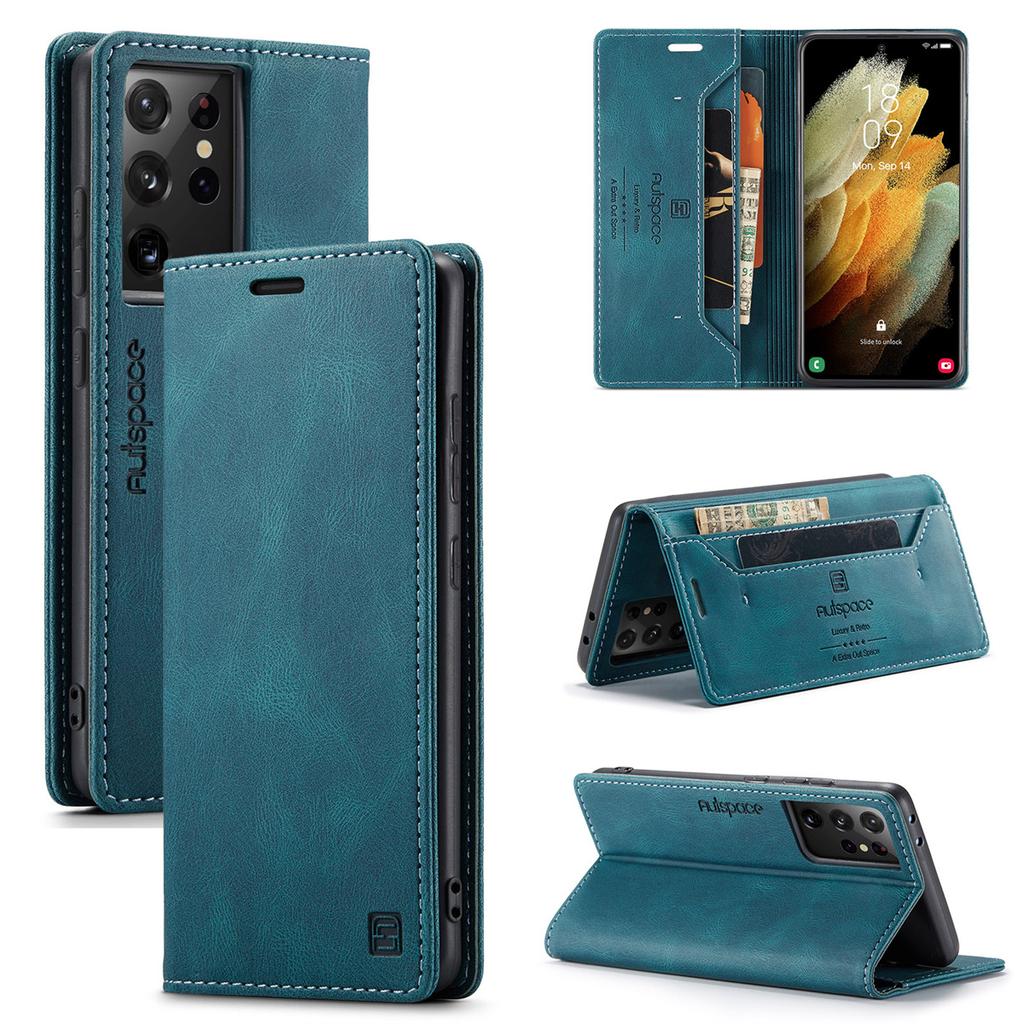 Premium Vintage Leather Wallet Case for Samsung Galaxy S21 Ultra - Flip Cover with Card Slots, Shockproof Retro Style (4 Colors)