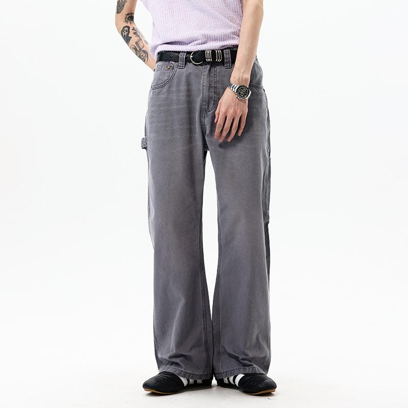 American high street retro tooling washed logging pants men's classic loose straight cleanfit casual jeans