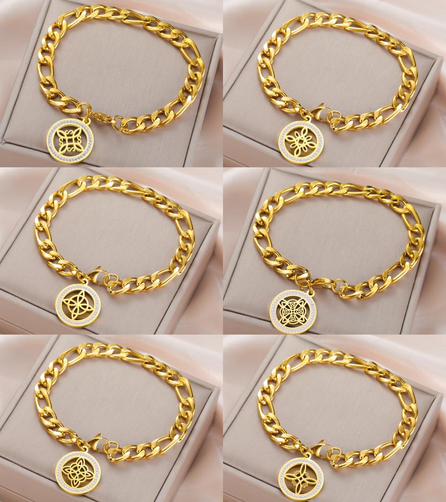 Lucktune Witch Knot Bracelets Stainless Steel Men Women's Hand Bracelets Lucky Celtics Magic Knot Figaro Chain Jewelry Gift