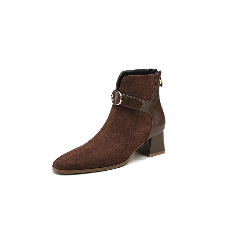 

Мода НОВЫЕ Осенние Женские Туфли Квадратный Носок Массивный Каблук Ботильоны Замшевые Кожаные Туфли для Женщин Высокий Каблук Ботильоны Черные Дизайнерские Ботинки 34 коричневый