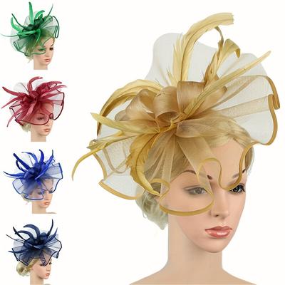 Exquisite Royal Style Fascinator - Flower Shaped Mesh with Faux Feather, Tea Party Wedding Hair Accessories for Women, Elegant Headwear