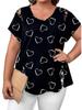 Plus Size Heart Print Lace-Up Short Sleeve Loose Top with Hollow Out Design - Multi-Color Casual Women's Fashion T-Shirt