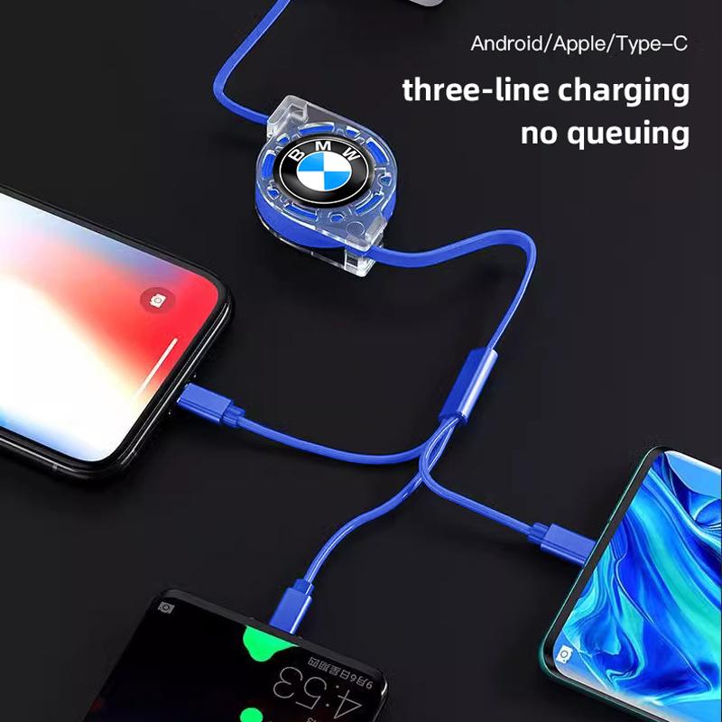 NAZF2 Three In One Data Cable USB Car Charger Head Retractable Auto Accessories For BMW Performance E46 3 5 7 Series F30 i4 X3 F10 E90