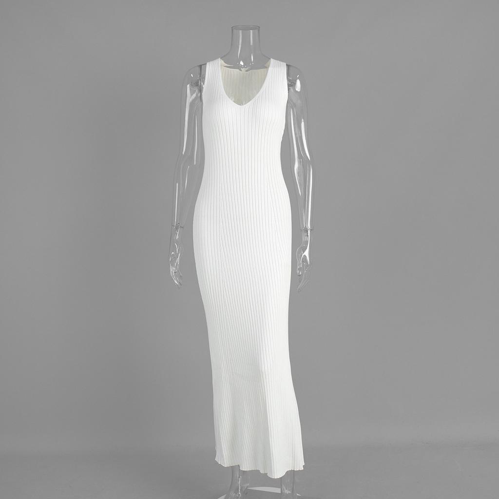 Suspender knitted dress European and American summer new wide shoulder inner long dress slim knitted dress
