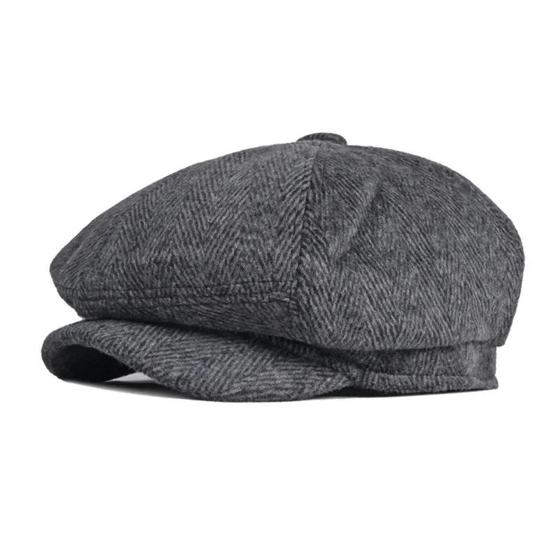 

Winter Polyester Solid Warm Newsboy Caps Octagonal Hat Men and Women Painter Beret Hats 178 56-57cm wear чорний