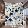 1pc Dark Blue Floral Minimalist All-Over Print Flannel Blanket, Comfortable And Practical, Suitable for Blankets, Bed Covers, Do